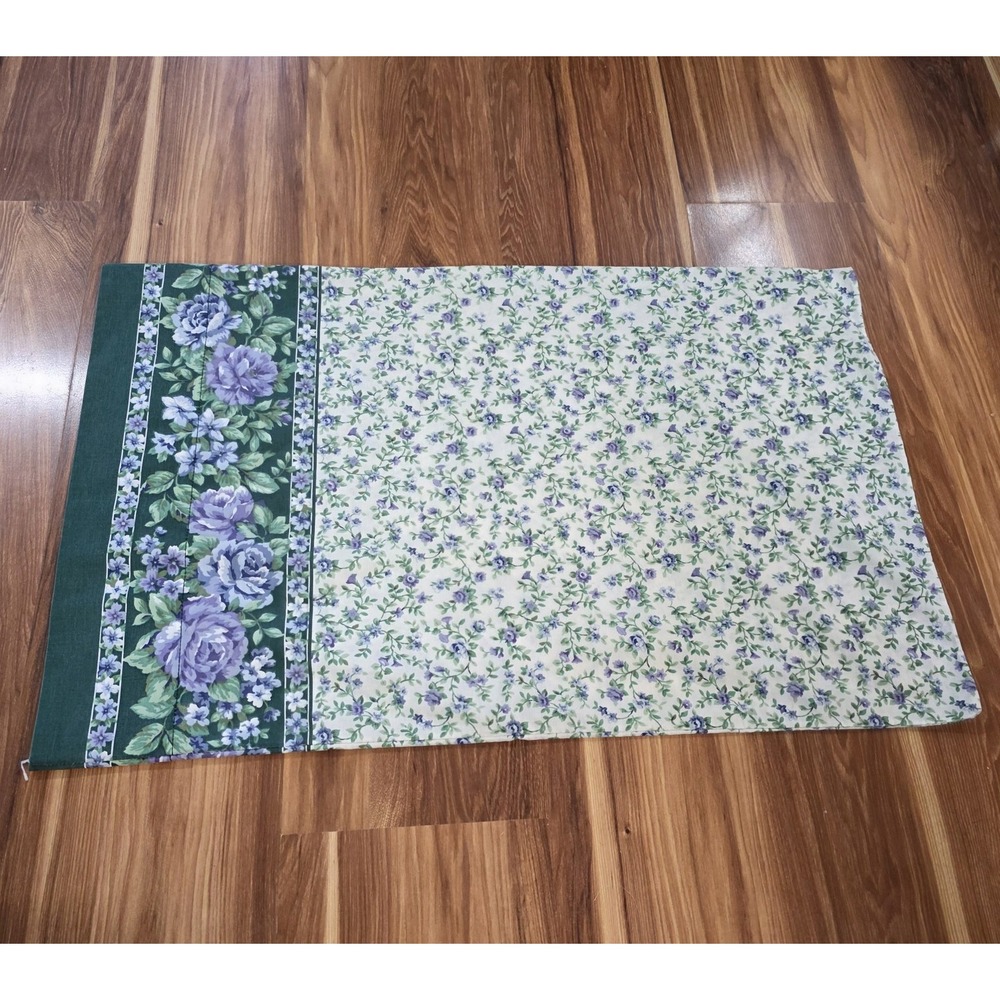 Vtg WestPoint Stevens Pillowcase Standard Purple Green Floral Border USA Bedding